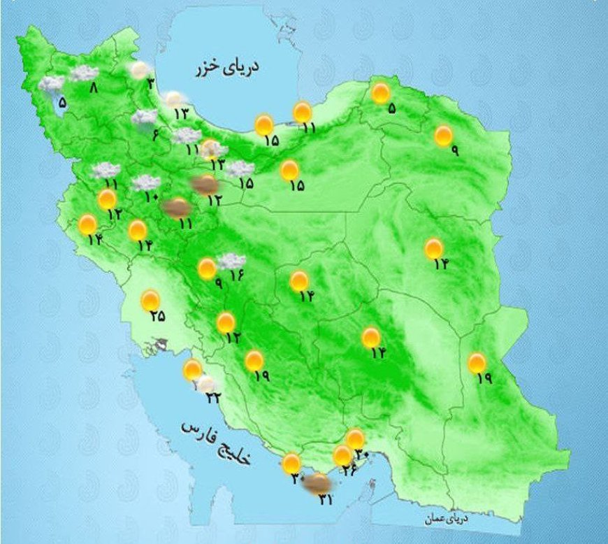 بارش باران در اکثر مناطق کشور