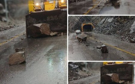 ریزش سنگ در جاده کرج-کندوان
