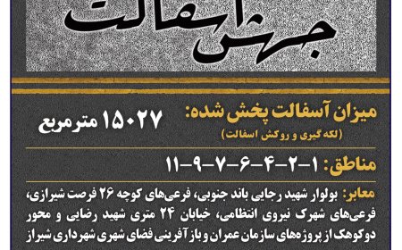 آسفالت بیش از ۱۵۰۰۰ مترمربع معابر در هفته هفتاد و ششم در شیراز