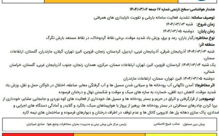 هشدار سطح نارنجی هواشناسی برای ۱۵ استان کشور