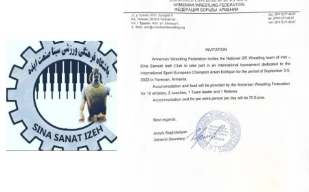 دعوت فدراسیون کشتی ارمنستان از تیم سینا صنعت ایذه