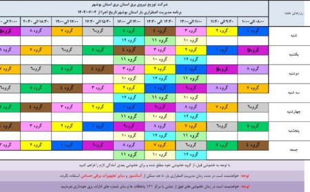 شرکت برق استان بوشهر جدول جدید خاموشی ها در شهریور را منتشر کرد