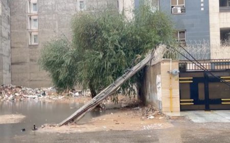 سقوط تیر چراغ برق و خسارت به یک منزل در اهواز