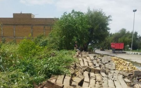 ریزش دیوار یک مدرسه بر اثر بارندگی شدید در دزفول