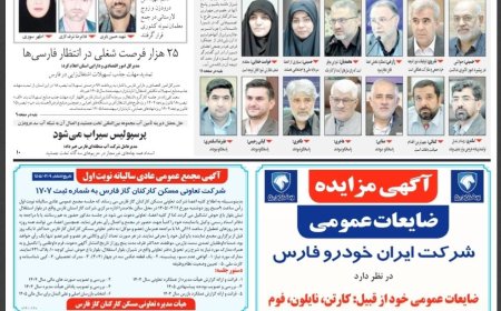 صفحه نخست روزنامه های استان فارس چهارشنبه ۹ اردیبهشت ماه