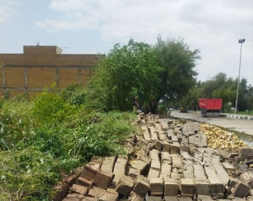 ریزش دیوار یک مدرسه بر اثر بارندگی شدید در دزفول