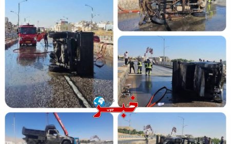 واژگونی و آتش‌سوزی نیسان در بلوار آفرینش شیراز؛ ۶ نفر مصدوم شدند