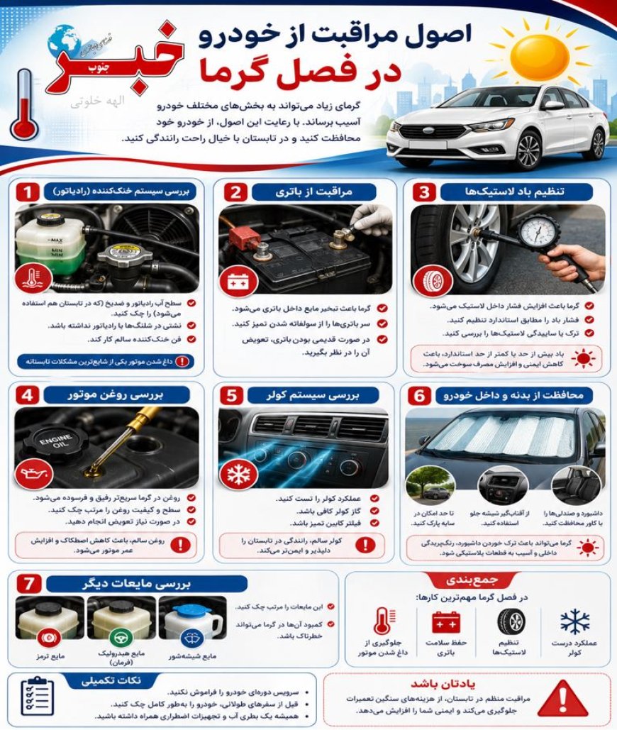 اصول مهم مراقبت از خودرو در فصل گرما؛ چگونه از خرابی‌های تابستانی جلوگیری کنیم؟